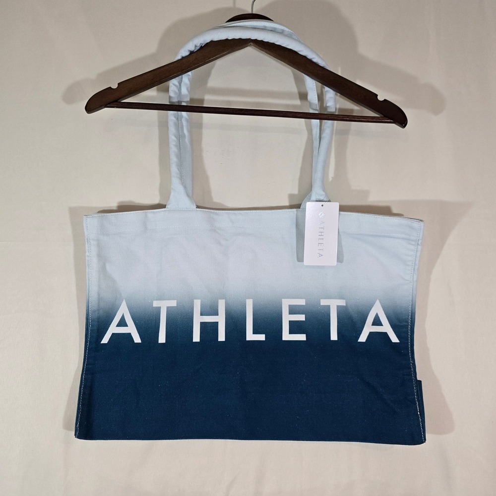 Athleta Ombre‎ Canvas Tote Bag Light Blue Navy Large